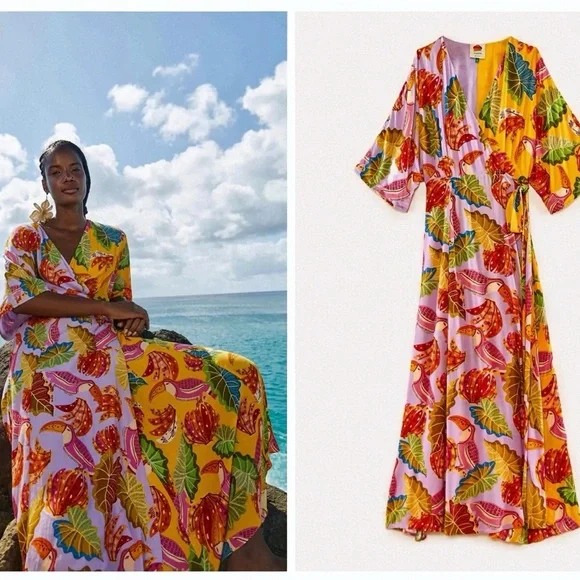 FARM Rio Beaks and Bananas Maxi Dress size S